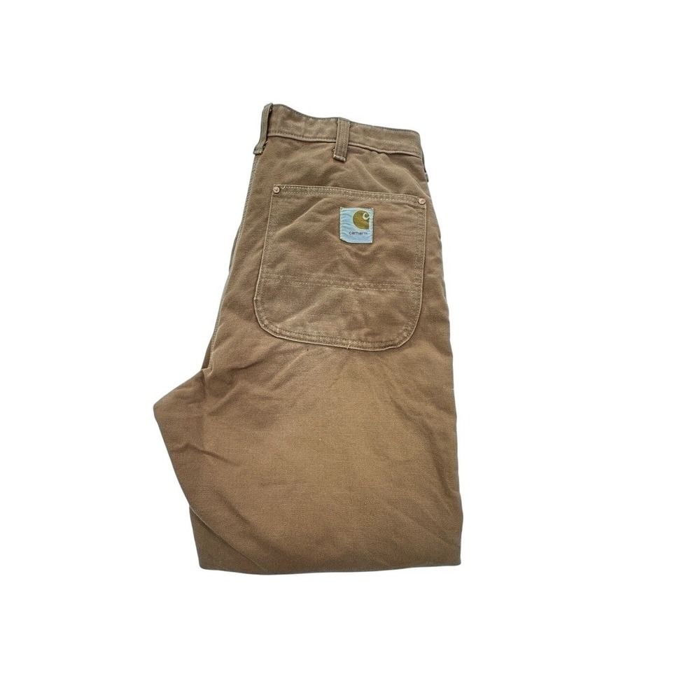 Vtg Carhartt Red Quilt Lined Duck Pants Canvas Work Wear Brown 36x30 Pre Owned